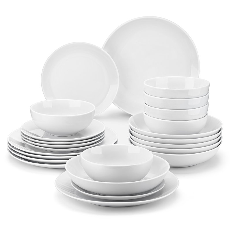 24 Piece Porcelain China Dinnerware Set - Service for 6 