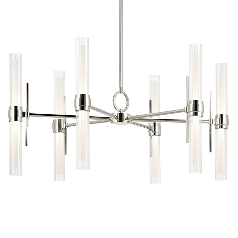 33 Inch LED 12 Light Chandelier with Clear Fluted Glass, Polished Nickel