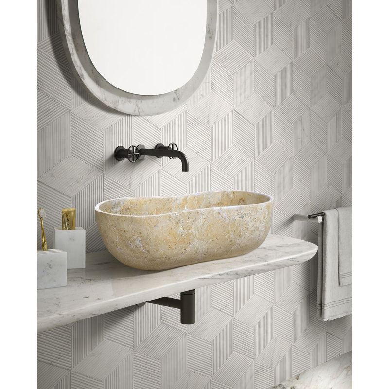 Lavabo de salle de bain vasque de fabrication durable en marbre naturel Thalia, Jaune beige