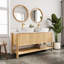 Meuble-lavabo 60 po, meuble-lavabo autoportant en contreplaqué avec 2 portes en bambou texturé et tablette ouverte, lavabo en céramique à motif marbré et plateau en pierre frittée blanc de Carrare, couleur grain de bois-334805964