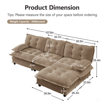 Canapé modulaire en forme de L de 107 pouces avec repose-pieds, coussins en chenille à assise profonde pour plus de confort et de style, idéal pour les espaces de vie modernes