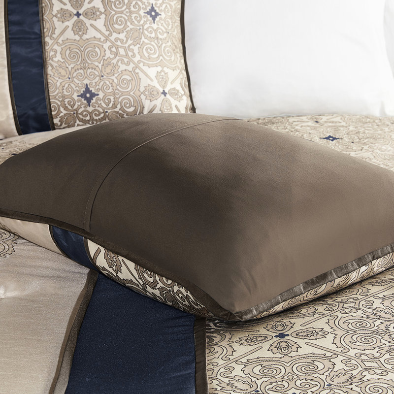 7 Piece Queen Bedding - Navy With Embroidery Queen, Fabric, Navy