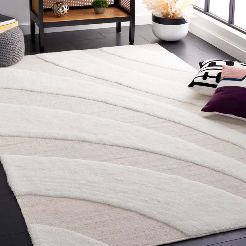 Brogun Abstract Handmade Flatweave Wool/Cotton Area Rug in Ivory/Beige, Rectangle 8' x 10'