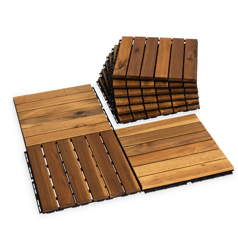 Carreaux de terrasse à 6 lattes en bois d'acacia (ensemble de 27), Naturel