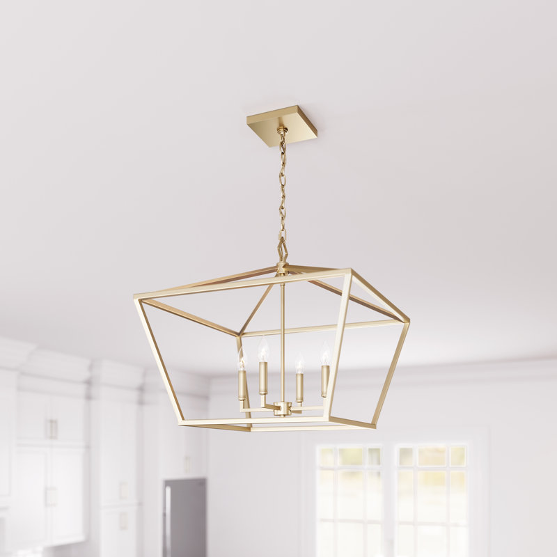 Lustre géométrique à 4 lumières Poisson, Doré, H 21 po x l 23 po x P 23 po