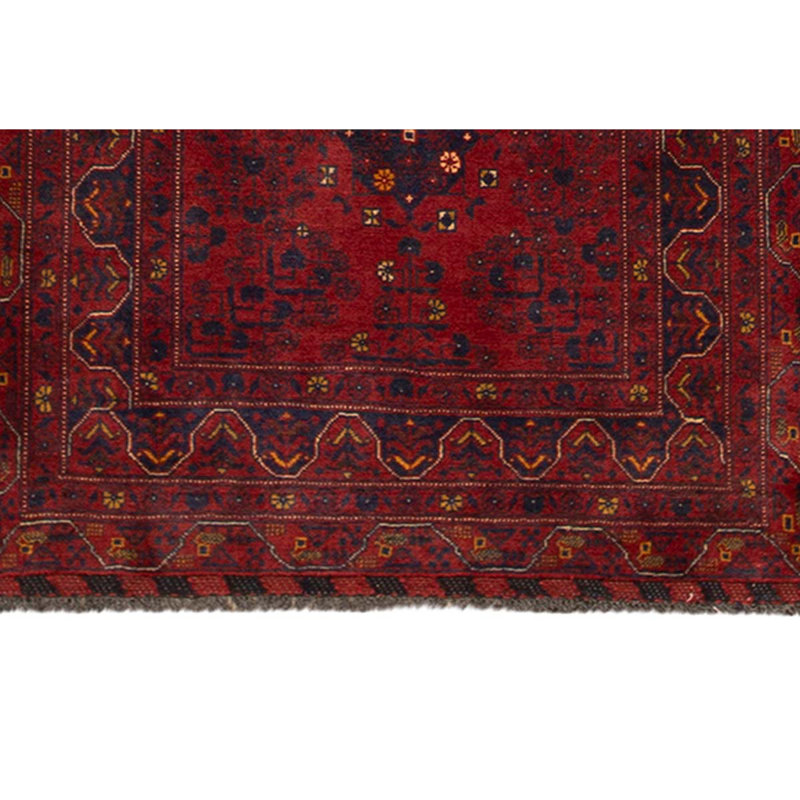 Tapis rouge / bleu marine / brun en laine noué à la main de conception unique 3 pi 2 po x 5 pi