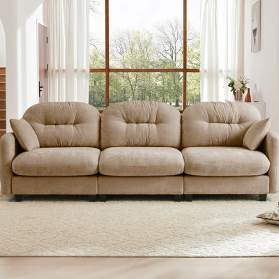 Three - Modular Sectional, Soft Chenille, Ergonomic Seat Shape, Flexible Layout, Camel 3 Seater Sectional Couch, Chenille Fabric, Curve, Pleated ,