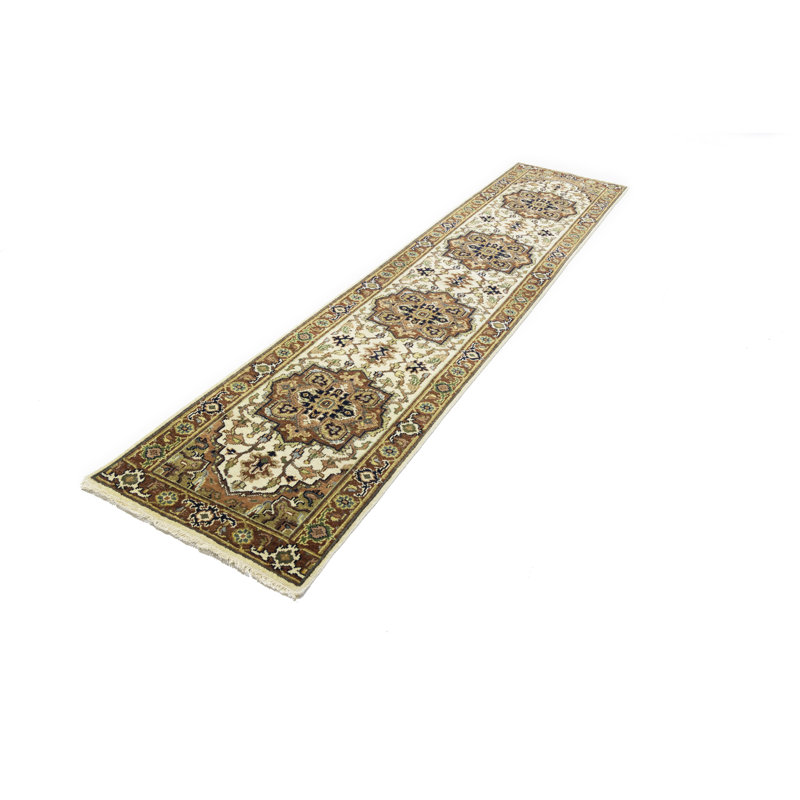 Cream Tribal 3x8 Indo Heriz Serapi Oriental Runner Rug