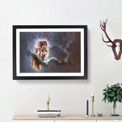 Owl Upon a Tree Branch in Abstract - Picture Frame Graphic Art Print on MDF