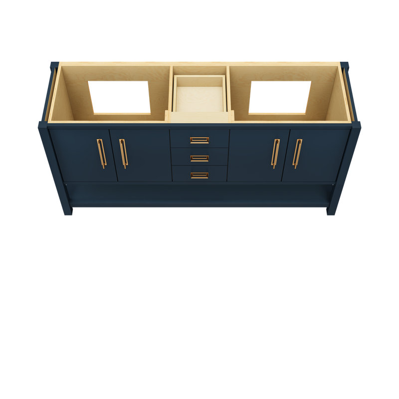 Kiawah Double Bath Vanity, Hague Blue, Satin Gold, 72"