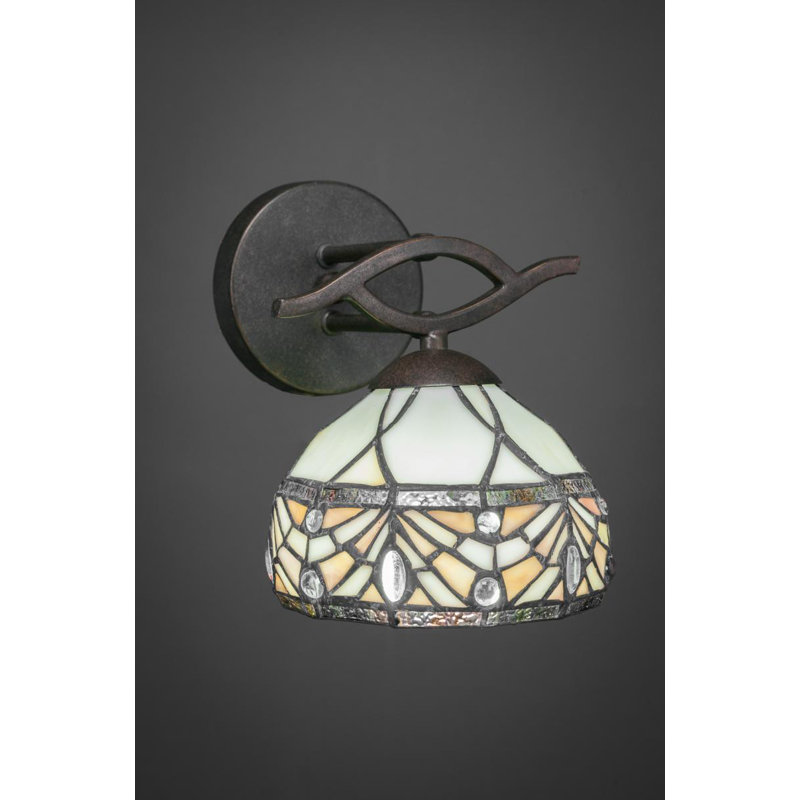 Hiroko Revo Wall Sconce Shown In Dark Granite Finish With 7” Royal Merlot Art Glass