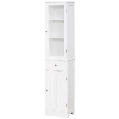 Kleankin Slim Bathroom Storage Cabinet, Tall Bathroom Cabinet, Narrow Linen Tower With Acrylic Door, Drawer And Shelves, White