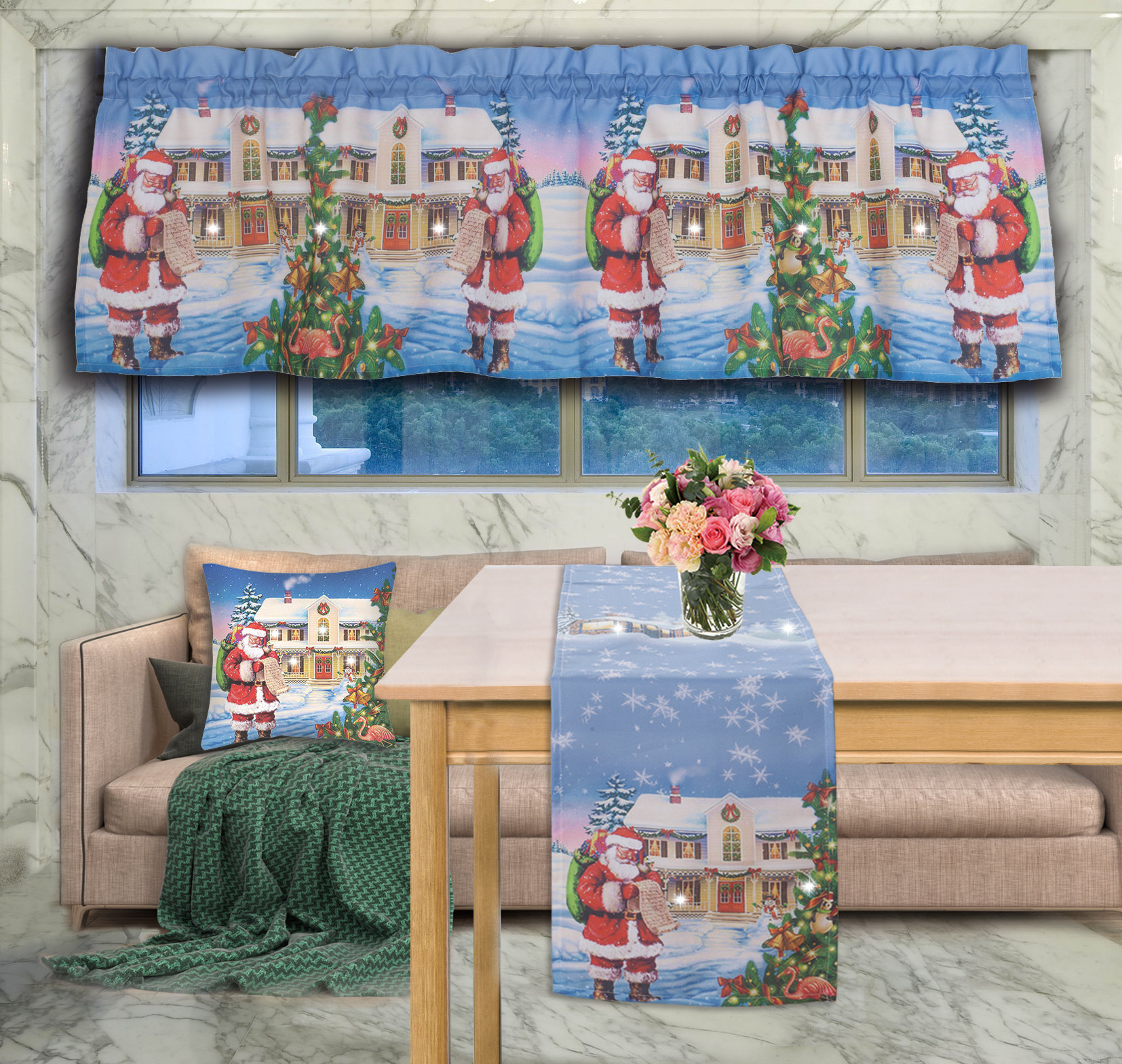 Violet Linen Splendors Christmas Santa House Table Runner | Wayfair