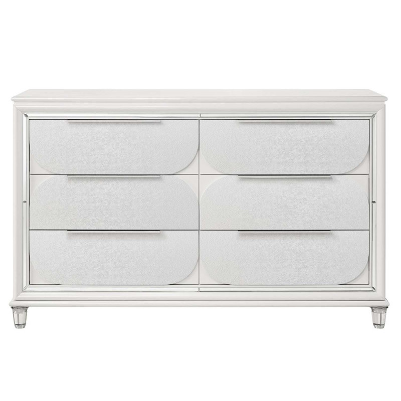 Commode 6 tiroirs Tarian, finition blanc perle