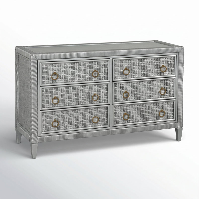 Monterey 6 Drawer Wicker Dresser, Brass, No, Brass