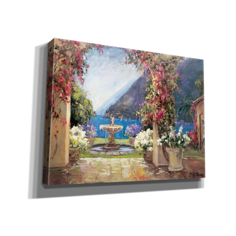 «Seaside Fountain» par Allayn Stevens, art mural sur toile, H 12 po x l 16 po x P 0,75 po