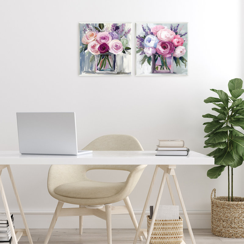 Ensemble de 2 plaques murales Cubic Vases of Flowers, design par Annabelle Hall