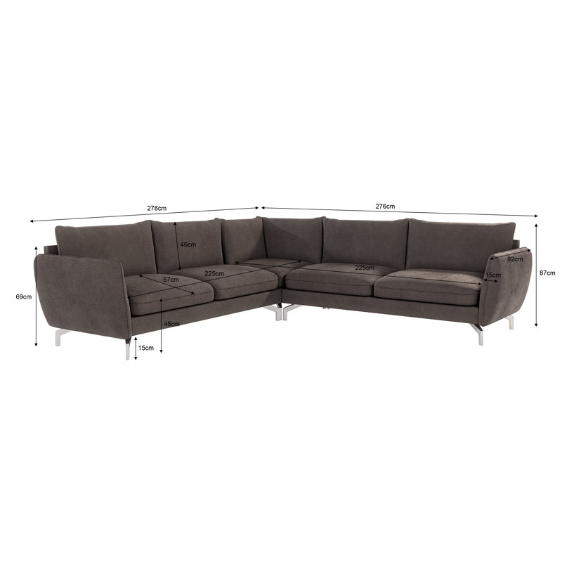 Modern L-Shape Corner Sofa  with Silver Metal Legs, Brown - Khaki