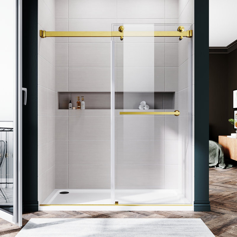 Porte de douche coulissante double sans cadre l 50 "- 55" x H 76 ", Or