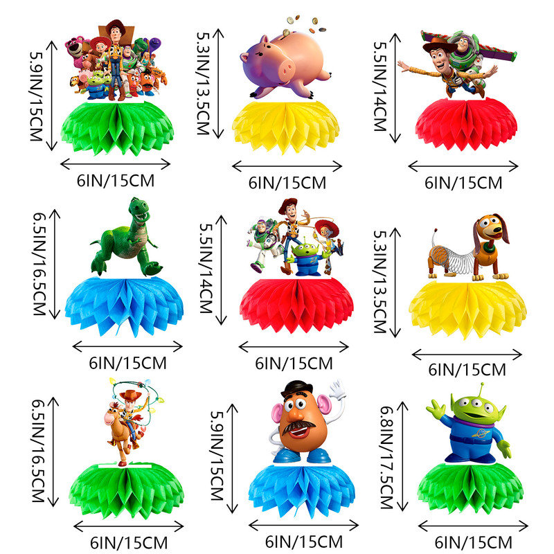 Toy Story Centerpieces for Tables, 9pc 3D Double Side Toy Storys Honeycomb Centerpieces