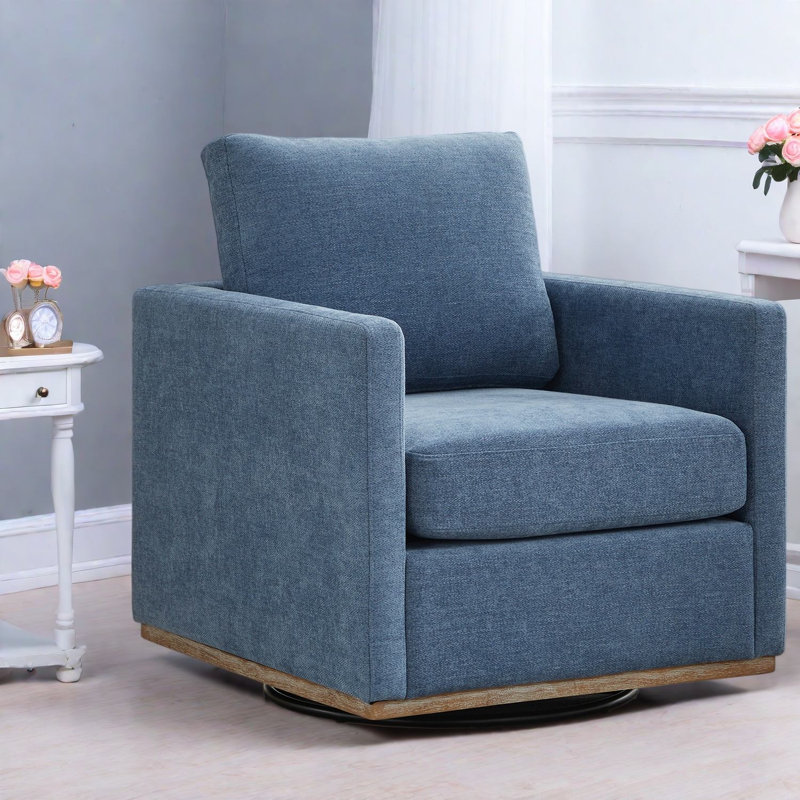Fauteuil pivotant à 360°, fauteuil moderne en chenille bleue pour salon