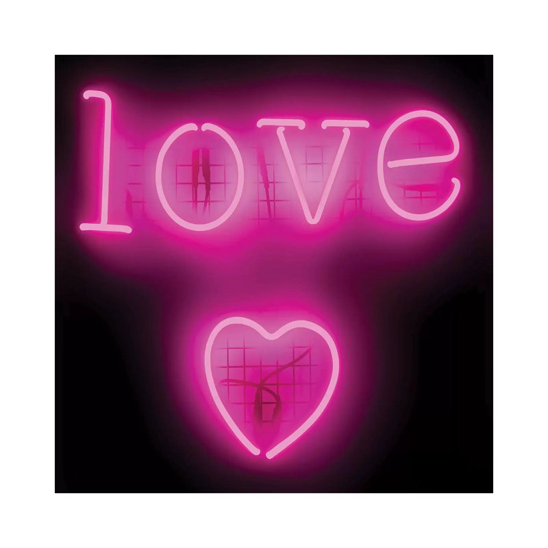Neon Love Heart Pink On Black by Hailey Carr - Wrapped Canvas Print, 30.48 cm H x 30.48 cm W