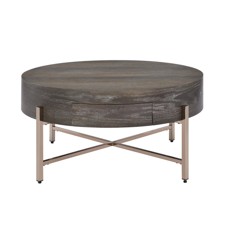 Table basse à 1 tiroir brun clair et champagne