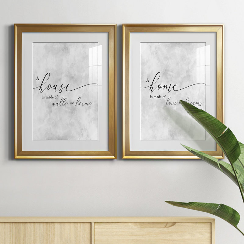 " A House " 2 - Pieces, White, 24" H x 18" W x 1" D, Gold Framed Paper