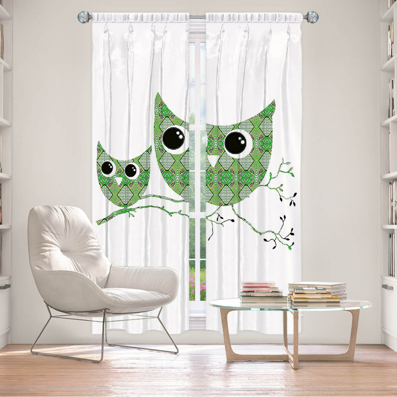 Ensemble de 2 panneaux de rideaux de fenêtre à surpiqûres pour fenêtre par Susie Kunzelmanelman - Owl Argyle