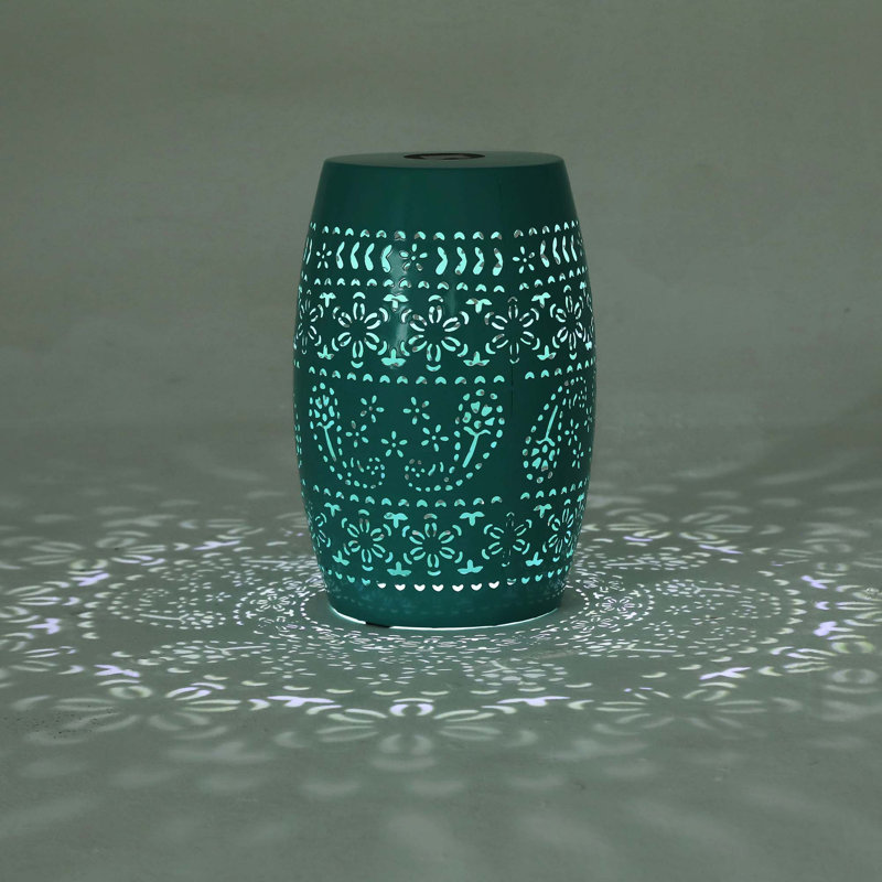 Elegant Solar Iron Side Table with Built-in Illumination, Teal