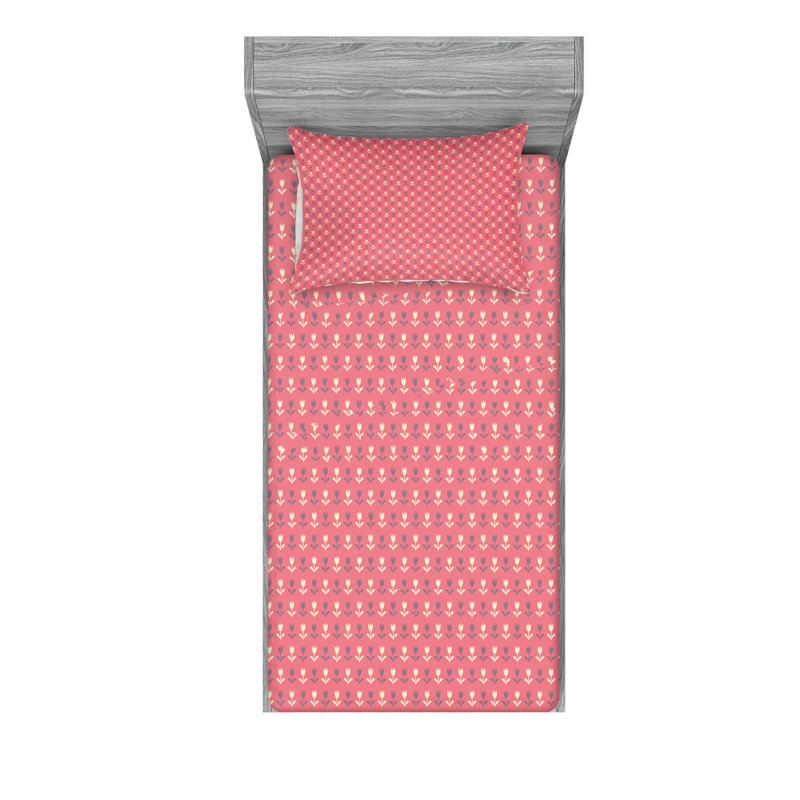 Microfiber Gingham Sheet Set, Twin Sheet Set with Fitted Sheet, Tulip Flowers
