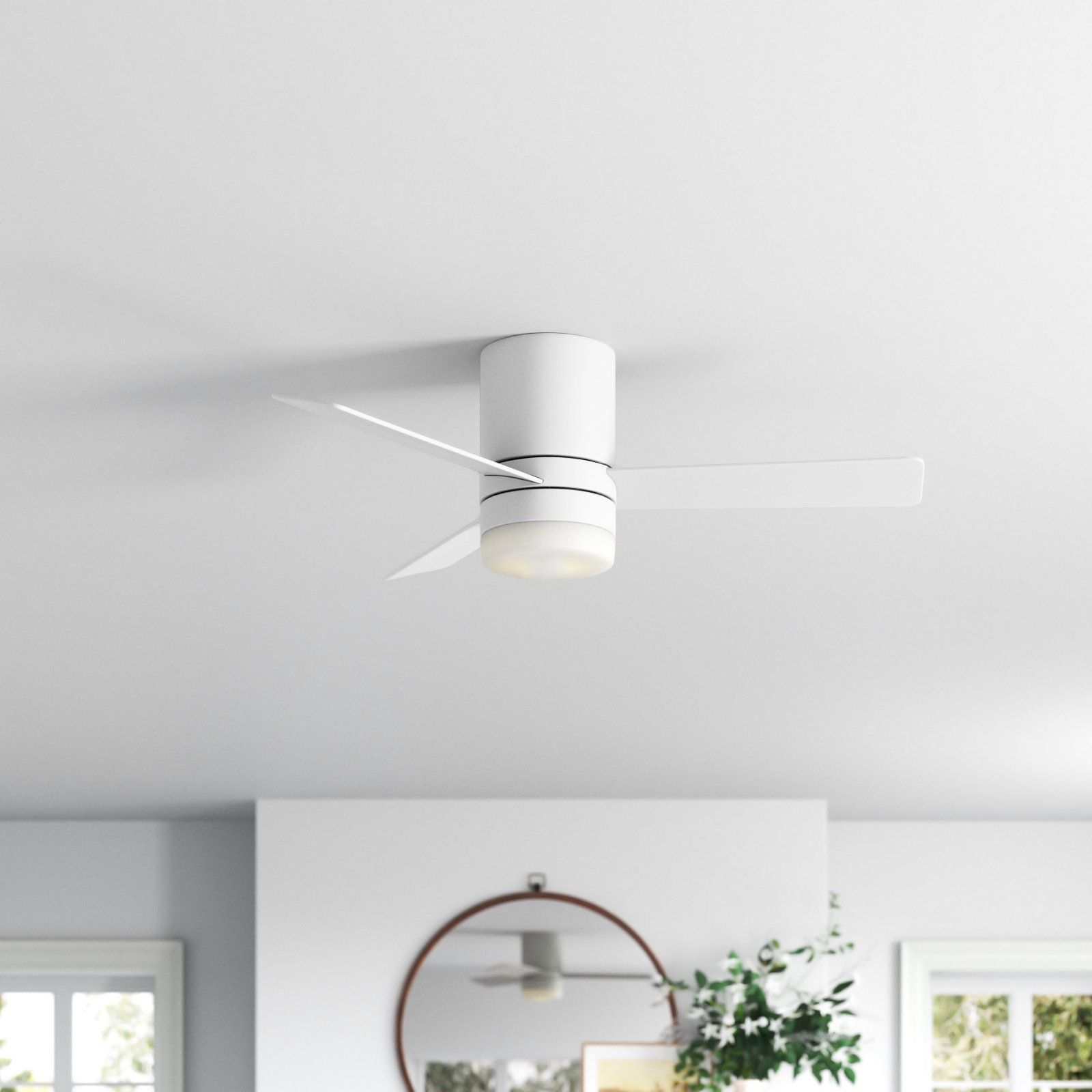 Kris 3 Blade Ceiling Fan with LED Light Kit, 44", Matte White, Matte White