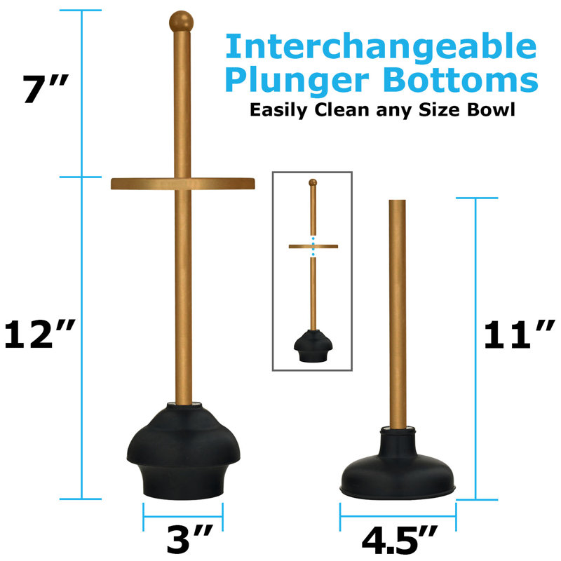 Gold Modern Toilet Brush and Plunger Set with Holder