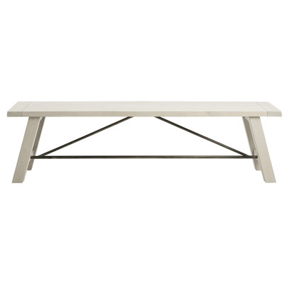 Banc de salle à manger de style rustique en bois massif, métal, blanc délavé, 3 places assises, capacité de charge maximale de 400 lb, blanchi à la campagne, poids