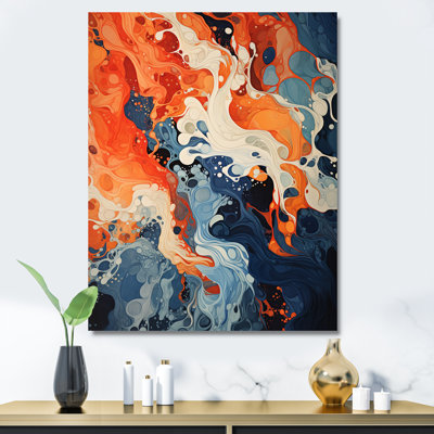 Blue And Orange Liquid Ink Waves II - Abstract Wall Art