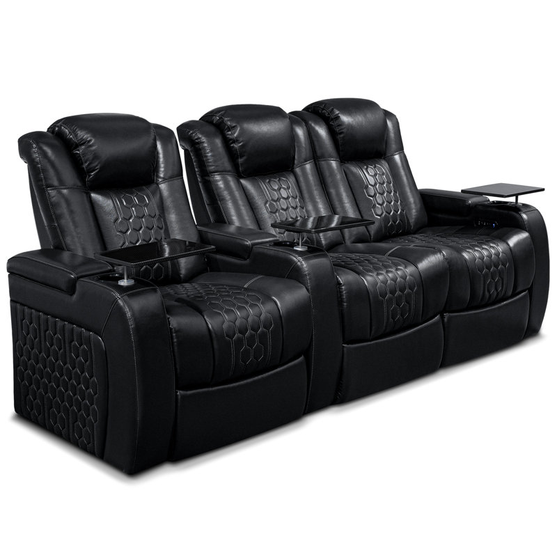 Fauteuil inclinable électrique 93,3 po 3 pièces avec nappa de grain supérieur, relaxation entièrement réglable, charge intelligente, éclairage DEL RVB dynamique, noir