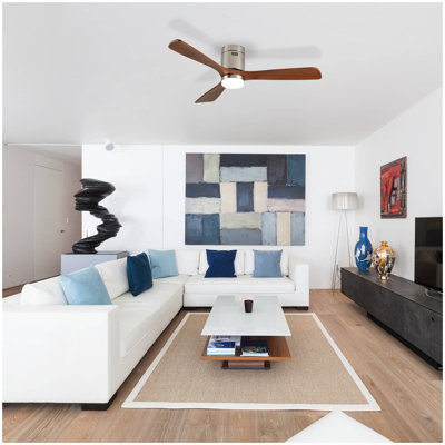 52 Inch Ceiling Fan with Light, 3 Light Walnut Solid Wood Blades,Remote Control,6-speed Reversible DC Motor for Bed Room,Dining Room,Living Room.