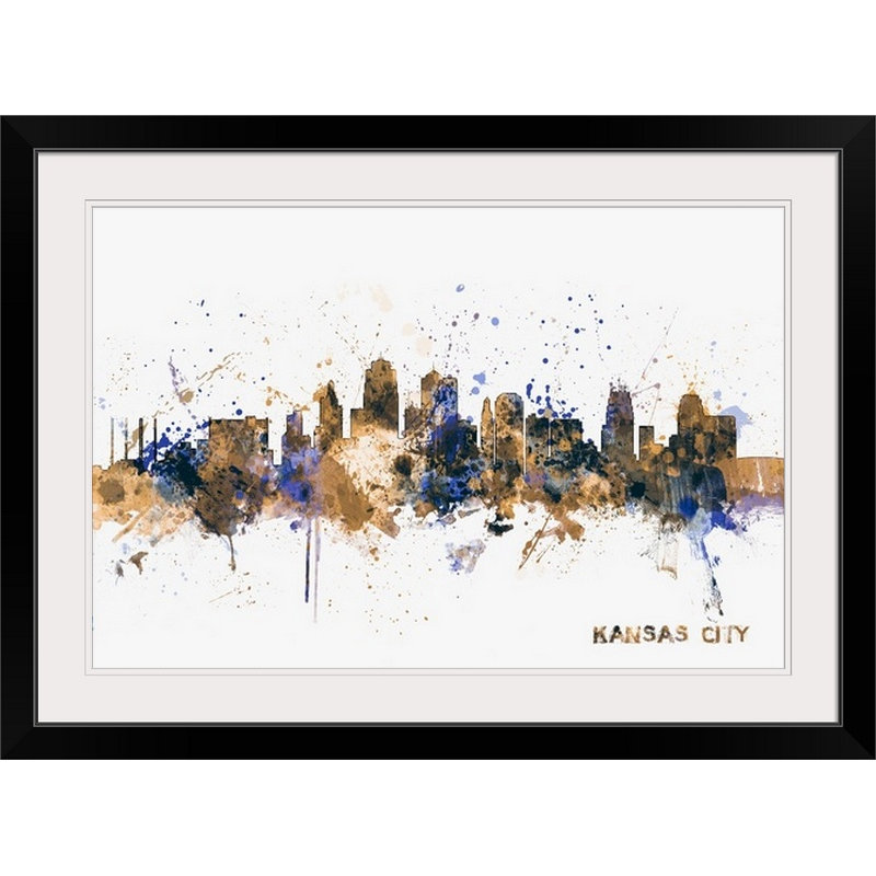 «Kansas City Skyline» par Francy, impression, Cadre noir, H 24 po x l 32 po x P 1 po