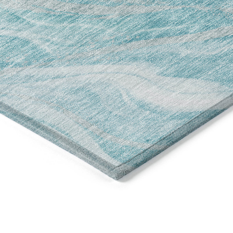 Tapis extérieur lavable abstrait bleu sarcelle 10 pi x 14 pi bleu turquoise et ivoire