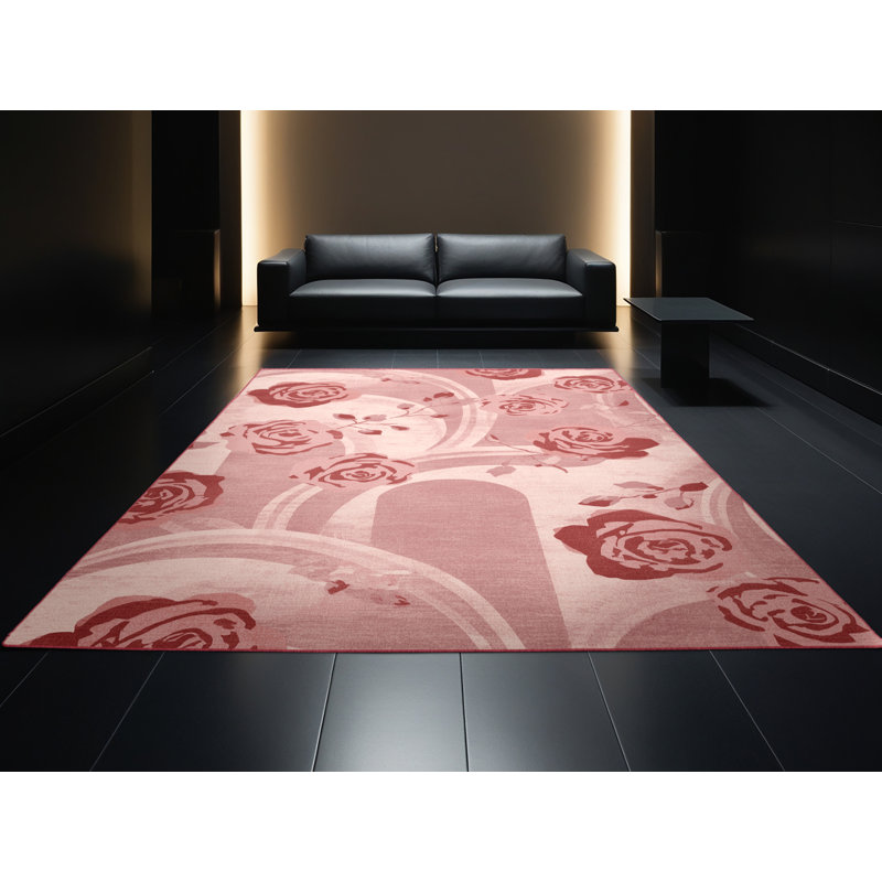 Soft Plush Fanelli Valentines Modern & Contemporary Abstract Area Rug in Beige – Rose Binding, 4x6