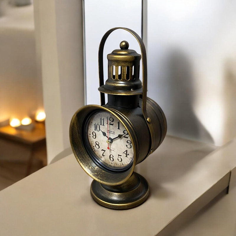 Stylish & Modern Coach Light Table Clock – Bronze Quartz Clock with Crystal Accents for Home, Office, or Desk Décor