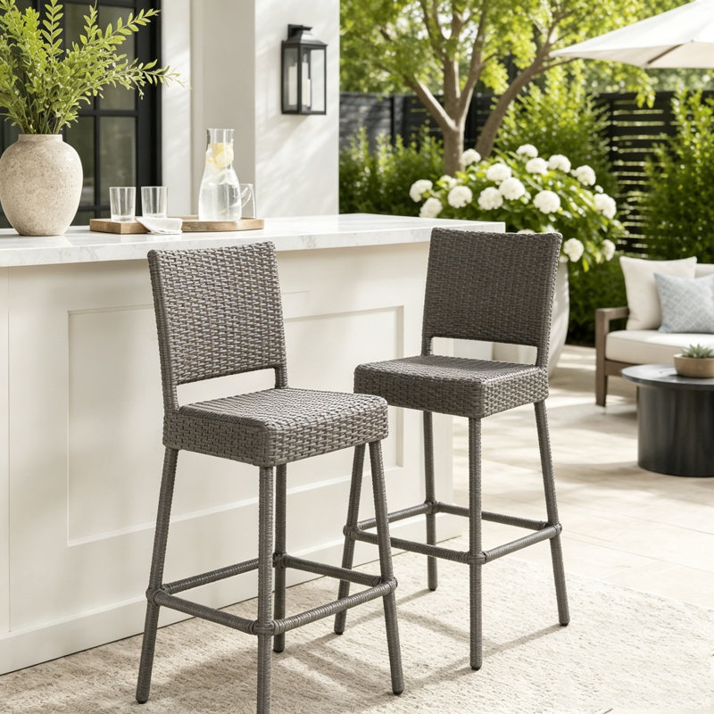 Ensemble de tabourets de bar 29 po en rotin PE sans accoudoirs, Grey