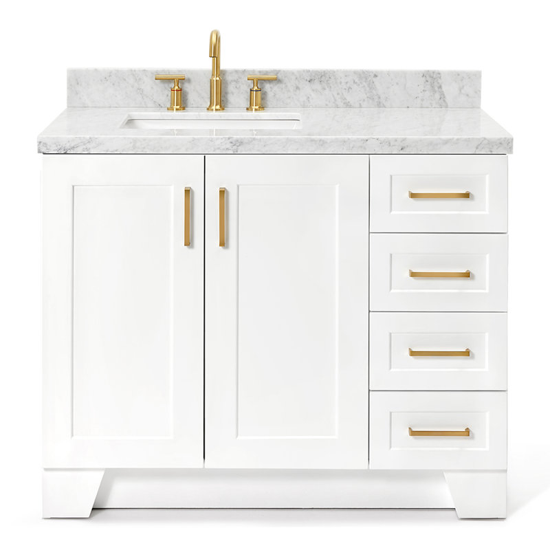 ARIEL TAYLOR 43 IN RIGHT OFFSET RECTANGLE SINK VANITY, White, Rectangle, Right