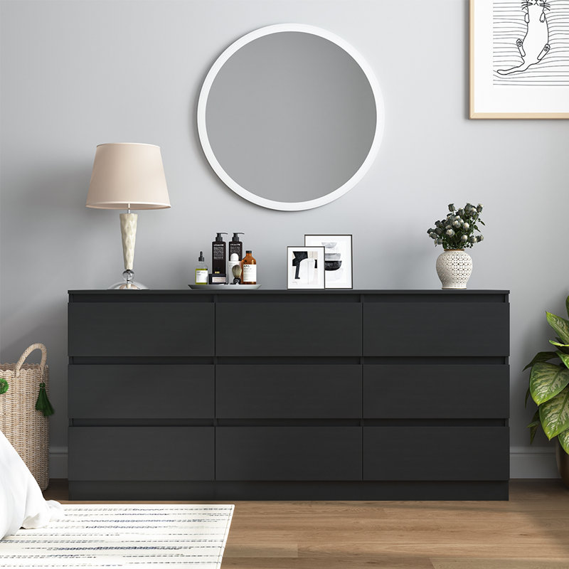 Commode de rangement double en bois 59 tiroirs 59,05 po, Noir, noir, noir, noir