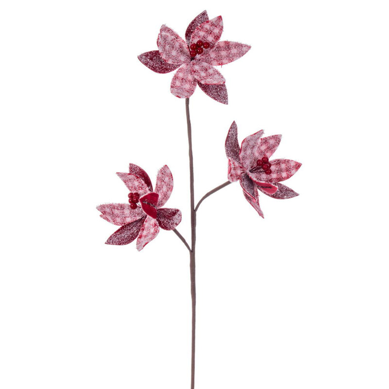 27" Poinsettia Artificial Spray., Red, Brown