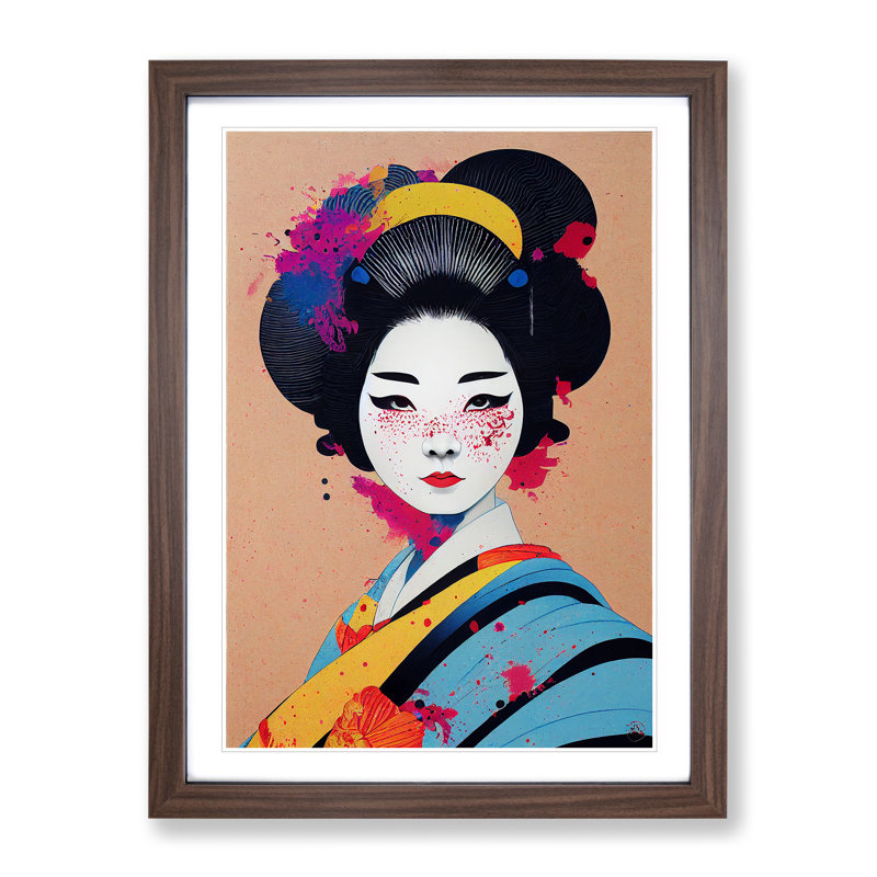 Geisha Splashed No.3 - Single Picture Frame Painting, 64cm H x 46cm W x 2cm D, Walnut