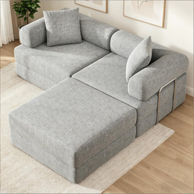 Boneless 117.6-Inch Convertible Folding Sofa Bed, Fixed-Shape Frame Floor Sleeper Sofa, Oversized Modular Sectional Couch With Chenille Upholstery For Living Room