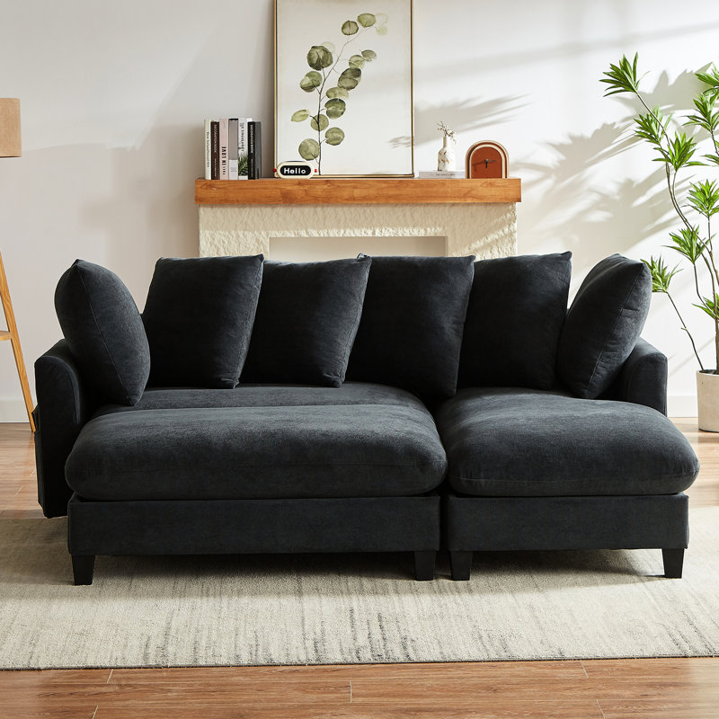 Canapé modulaire rembourré de 83 po avec amplement d'espace de rangement, mobile à usages multiples, compartiments latéraux, coussins confortables et six coussins décoratifs généreusement dissimulés comme table basse ou repose-pieds
