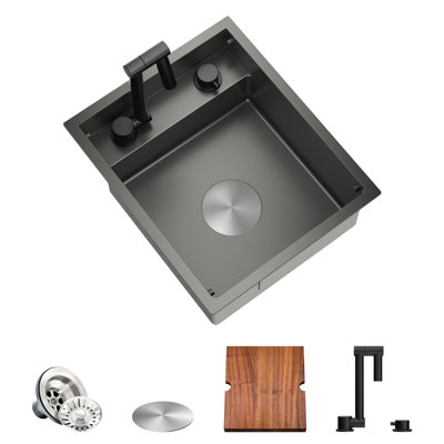 RV Kitchen Sink, 15 x 18 x 7 Inch Undermount Bar Sink Foldable Faucet Cutting Board