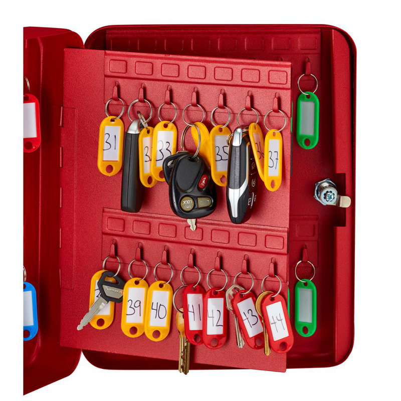 48-Key Steel Key Cabinet with Key Lock with 148 Key Tags, Red